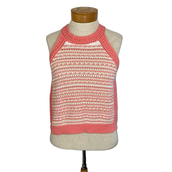 BCBGeneration Halter Crochet Knit Tank Top Coral Pink Small - Picture 5 of 8